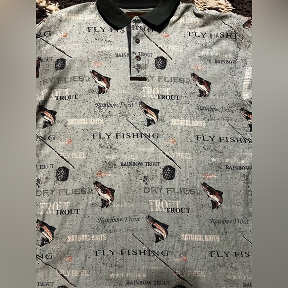 North River Green Fly Fishing Trout Polo Shirt Short Sleeve Camping Fish - Large - Picture 4 of 10